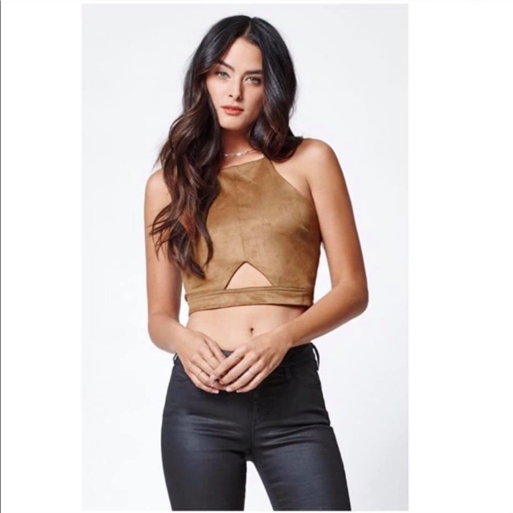 Kendall and Kylie suede cutout crop top